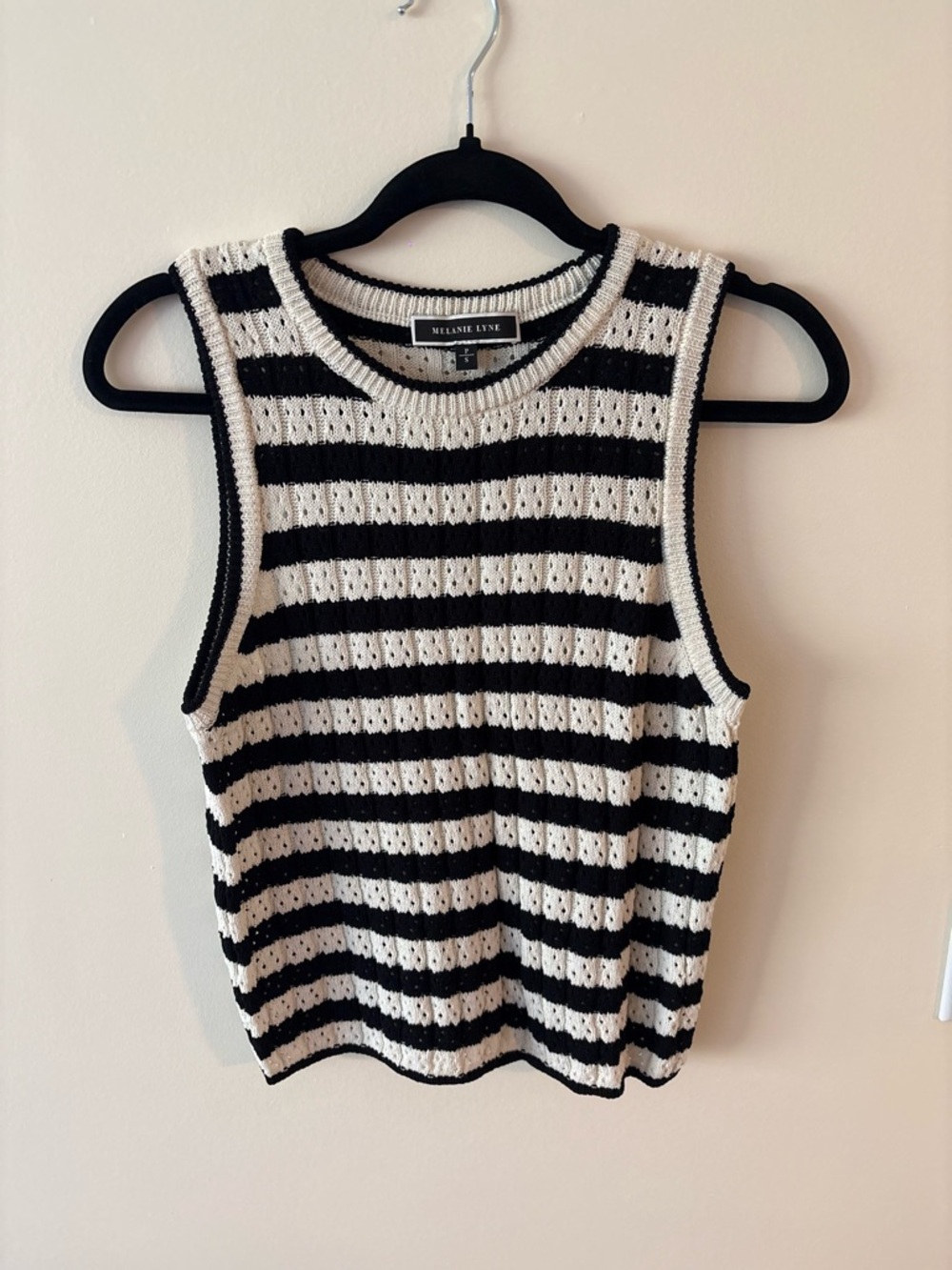 Melanie Lyne Black & White Striped Knit Tank Top